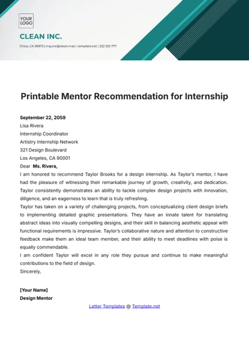 Free Printable Mentor Recommendation for Internship Template to Edit Online
