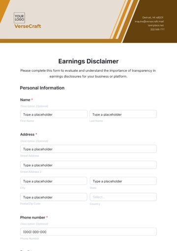 Free Earnings Disclaimer Template to Edit Online