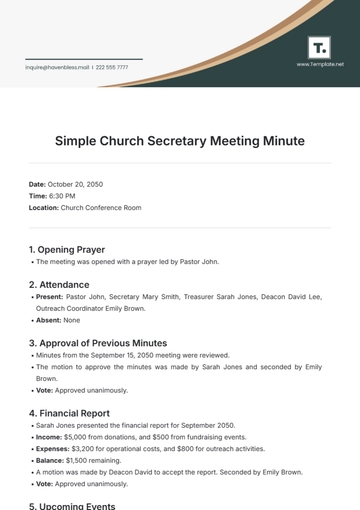 Free Simple Church Secretary Meeting Minute Template to Edit Online