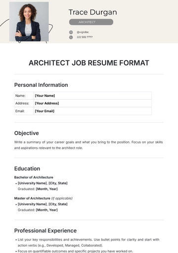 Free Architect Job Resume Format Template to Edit Online
