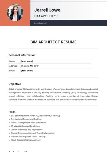 Free BIM Architect Resume Template to Edit Online