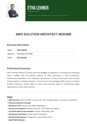 Free AWS Solution Architect Resume Template to Edit Online