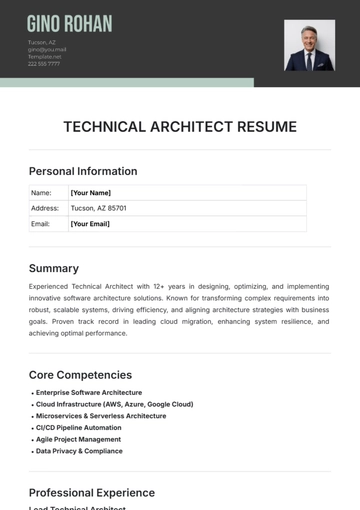 Free Technical Architect Resume Template to Edit Online