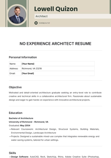 Free No Experience Architect Resume Template to Edit Online
