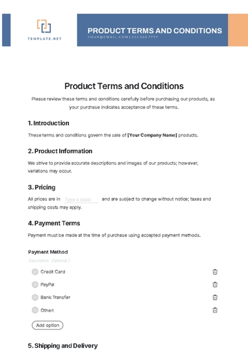 Free Product Terms and Conditions Template to Edit Online