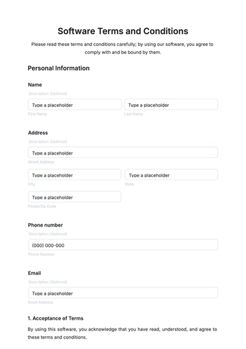 Free Software Terms and Conditions Template to Edit Online