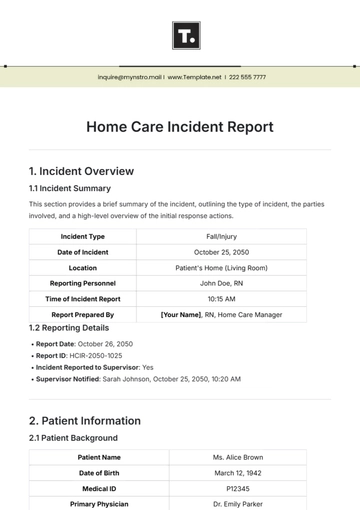 Free Home Care Incident Report Template to Edit Online