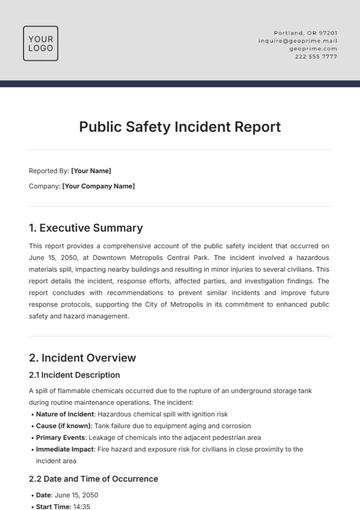 Free Public Safety Incident Report Template to Edit Online