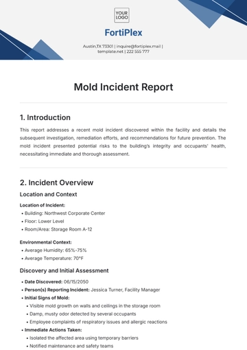 Free Mold Incident Report Template to Edit Online
