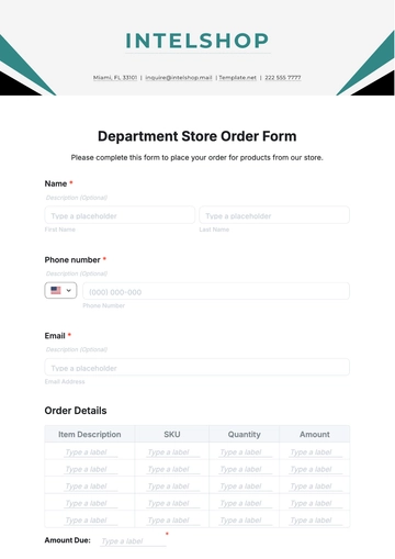 Free Department Store Order Form Template to Edit Online Free Department Store Order Form Template to Edit Online