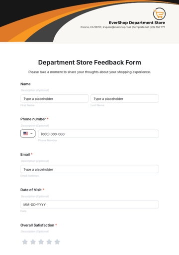 Free Department Store Feedback Form Template to Edit Online Free Department Store Feedback Form Template to Edit Online