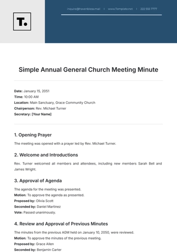 Free Simple Annual General Church Meeting Minute Template to Edit Online