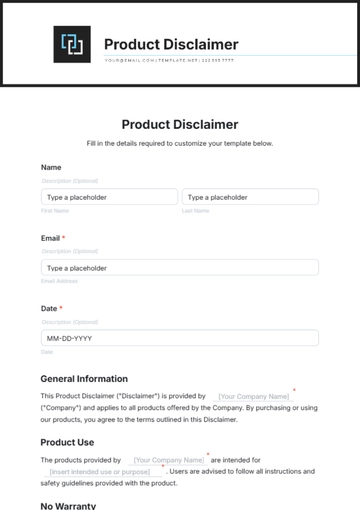 Free Product Disclaimer Template to Edit Online