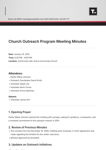 Free Church Outreach Program Meeting Minute Template to Edit Online