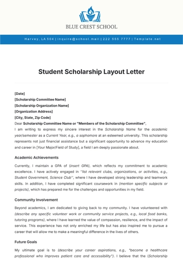 Free Student Scholarship Layout Letter Template to Edit Online