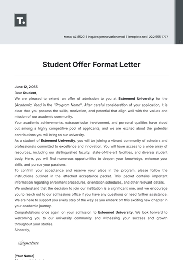 Free Student Offer Format Letter Template to Edit Online