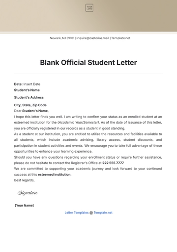 Free Blank Official Student Letter Template to Edit Online