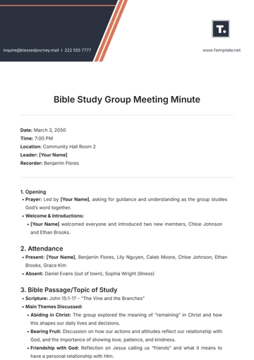 Free Bible Study Group Meeting Minute Template to Edit Online