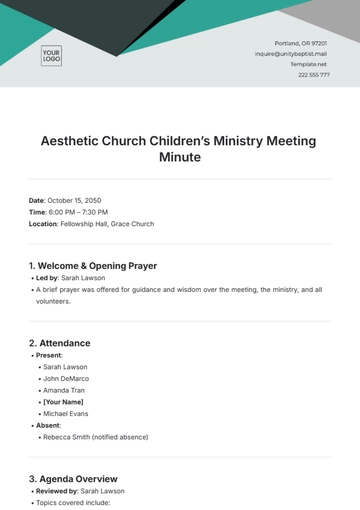 Free Aesthetic Church Children???s Ministry Meeting Minute Template to Edit Online