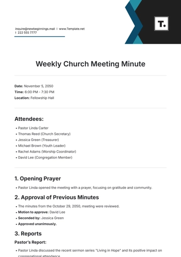 Free Weekly Church Meeting Minute Template to Edit Online