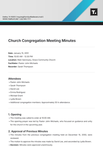 Free Church Congregation Meeting Minute Template to Edit Online