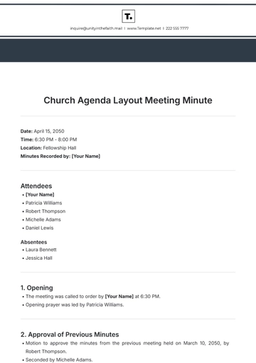 Free Church Agenda Layout Meeting Minute Template to Edit Online