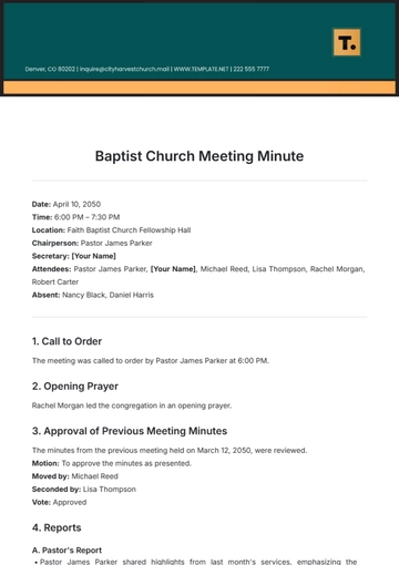 Free Baptist Church Meeting Minute Template to Edit Online
