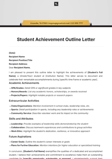 Free Student Achievement Outline Letter Template to Edit Online