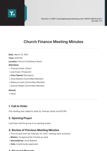 Free Church Finance Meeting Minutes Template to Edit Online