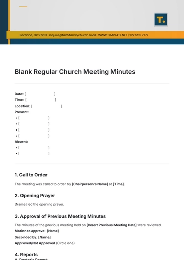 Free Blank Regular Church Meeting Minute Template to Edit Online