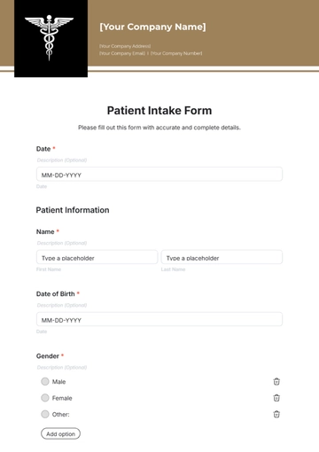 Free Patient Intake Form Template to Edit Online