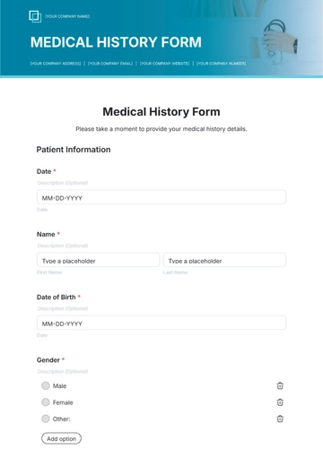 Free Medical History Form Template to Edit Online