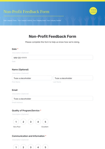 Free Non-Profit Feedback Form Template to Edit Online