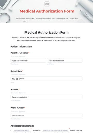 Free Medical Authorization Form Template to Edit Online
