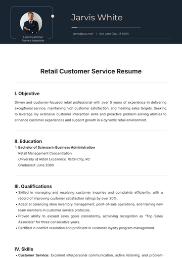 Free Retail Customer Service Resume Template to Edit Online