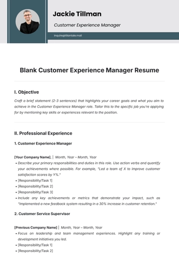 Free Blank Customer Experience Manager Resume Template to Edit Online
