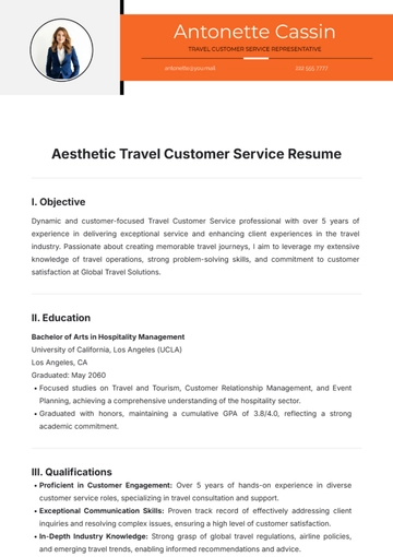 Free Aesthetic Travel Customer Service Resume Template to Edit Online