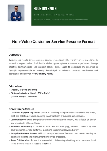 Free Non-Voice Customer Service Resume Format Template to Edit Online