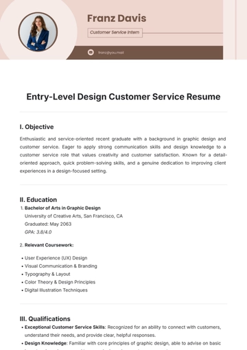 Free Entry-Level Design Customer Service Resume Template to Edit Online