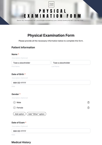 Free Physical Examination Form Template to Edit Online
