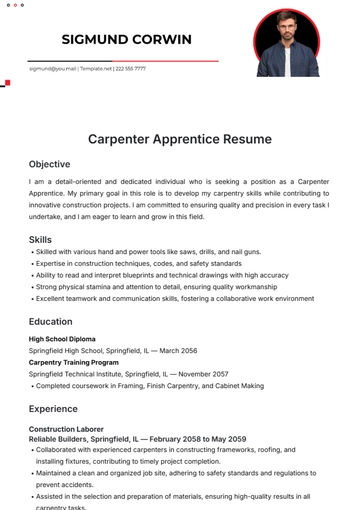 Free Carpenter Apprentice Resume Template to Edit Online