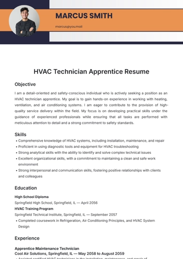 Free HVAC Technician Apprentice Resume Template to Edit Online