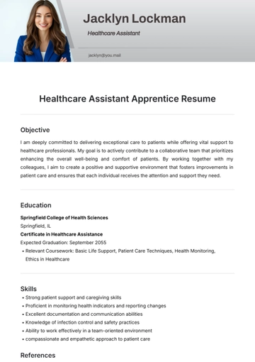 Free Healthcare Assistant Apprentice Resume Template to Edit Online