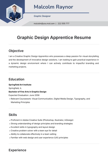 Free Graphic Design Apprentice Resume Template to Edit Online