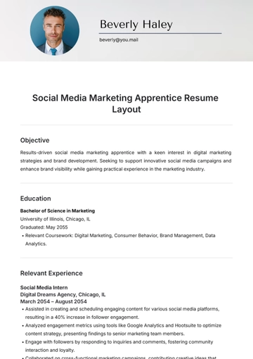 Free Social Media Marketing Apprentice Resume Template to Edit Online
