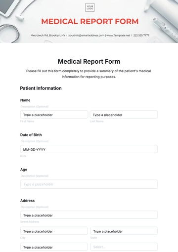Free Medical Report Form Template to Edit Online