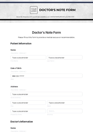Free Doctor's Note Form Template to Edit Online