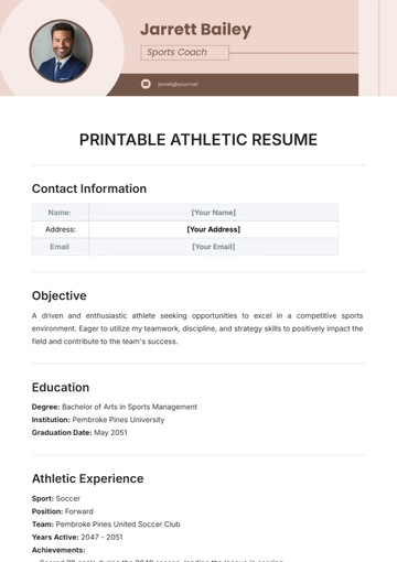 Free Printable Athletic Resume Template to Edit Online