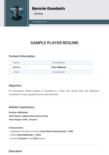 Free Sample Player Resume Template to Edit Online