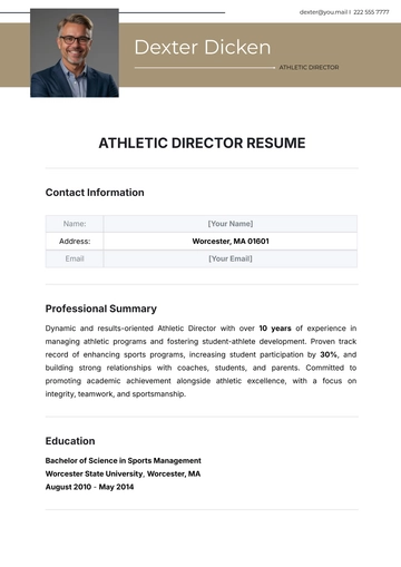 Free Athletic Director Resume Template to Edit Online